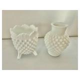 White Hobnail Milk Glass Candle Holders and Vases