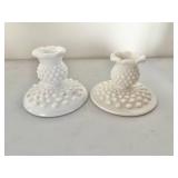 White Hobnail Milk Glass Candle Holders and Vases