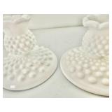 White Hobnail Milk Glass Candle Holders and Vases