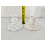 White Hobnail Milk Glass Candle Holders and Vases