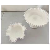 Vintage Fenton Silver Crest Ruffled Bowl and Pedestal Candy Dish