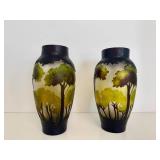 Set of Vintage Art Nouveau Glass Cameo Vases