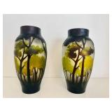 Set of Vintage Art Nouveau Glass Cameo Vases
