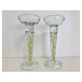 Vintage Hand Blown Stuart Yellow Twist Pillar Candle Holders