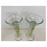 Vintage Hand Blown Stuart Yellow Twist Pillar Candle Holders