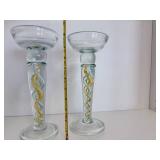 Vintage Hand Blown Stuart Yellow Twist Pillar Candle Holders