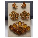 Amber Tone Brooch & Earring Sets