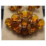 Amber Tone Brooch & Earring Sets