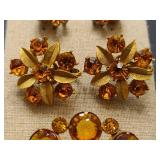 Amber Tone Brooch & Earring Sets