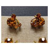 Amber Tone Brooch & Earring Sets