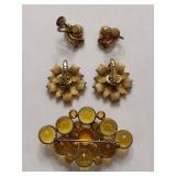 Amber Tone Brooch & Earring Sets