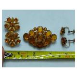 Amber Tone Brooch & Earring Sets