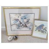 Bird Framed Art by Jean Haefele & Shirley Stassen + Carved Decor