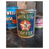 Vintage Coffee Cans of Various Brands, White Star, Co-Op, Butter Nut and more