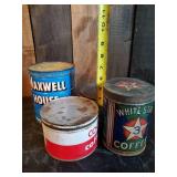Vintage Coffee Cans of Various Brands, White Star, Co-Op, Butter Nut and more