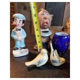 Vintage figurine Lot, Chalkware, Salt and Pepper, Ash Tray and more