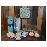 Lake Décor Lot, Koozies, Salt and Pepper Bobbers, Lake signs and more