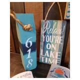 Lake Décor Lot, Koozies, Salt and Pepper Bobbers, Lake signs and more
