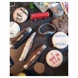 Lot of Vintage Smalls, Pins, Watches, Pocket knives, and much much more
