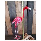 Metal Standing Flamingo, Flamingo Road sign, and wooden Décor
