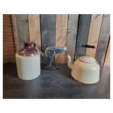 Vintage brown Jug, Hair Drier, and Porcelan Pot