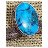 Bold Chunky Sterling Silver Turquoise Ring ~ Sz 9