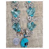 Vintage Butterfly Fetish Agate and Turquoise Necklace