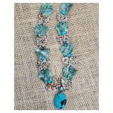 Vintage Butterfly Fetish Agate and Turquoise Necklace