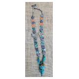 Vintage Butterfly Fetish Agate and Turquoise Drop Pendant Necklace