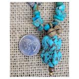 Vintage Butterfly Fetish Agate and Turquoise Drop Pendant Necklace