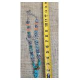 Vintage Butterfly Fetish Agate and Turquoise Drop Pendant Necklace