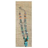 Vintage Butterfly Fetish Agate and Turquoise Drop Pendant Necklace
