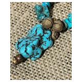 Vintage Butterfly Fetish Agate and Turquoise Drop Pendant Necklace