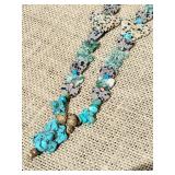 Vintage Butterfly Fetish Agate and Turquoise Drop Pendant Necklace