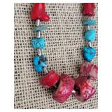 Chunky Red Coral and Turquoise Necklace