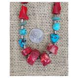 Chunky Red Coral and Turquoise Necklace