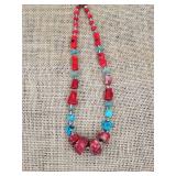 Chunky Red Coral and Turquoise Necklace