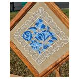 Framed Ryal Blue Floral Embroidery