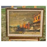 Mid-Century Oil by Regis De Bouvier de Cachard Venice Gondolas