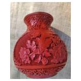 Carved Imari Red Cinnebar Vase