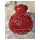 Carved Imari Red Cinnebar Vase