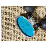 Sterling Silver Turquoise Pendant Necklace * Black Bead and Garnet