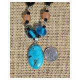 Colorful Art Glass Bead Necklace with 925 Turquoise Pendant