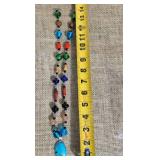 Colorful Art Glass Bead Necklace with 925 Turquoise Pendant