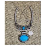 Tribal Sterling Silver with Turquoise Necklace ~ 81g