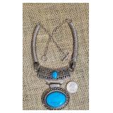 Tribal Sterling Silver with Turquoise Necklace ~ 81g