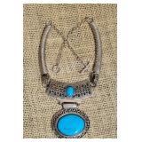 Tribal Sterling Silver with Turquoise Necklace ~ 81g