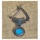 Tribal Sterling Silver with Turquoise Necklace ~ 81g