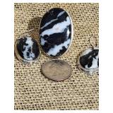 Striking Sterling Silver Zebra Agate Ring and Earring Set