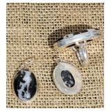 Striking Sterling Silver Zebra Agate Ring and Earring Set